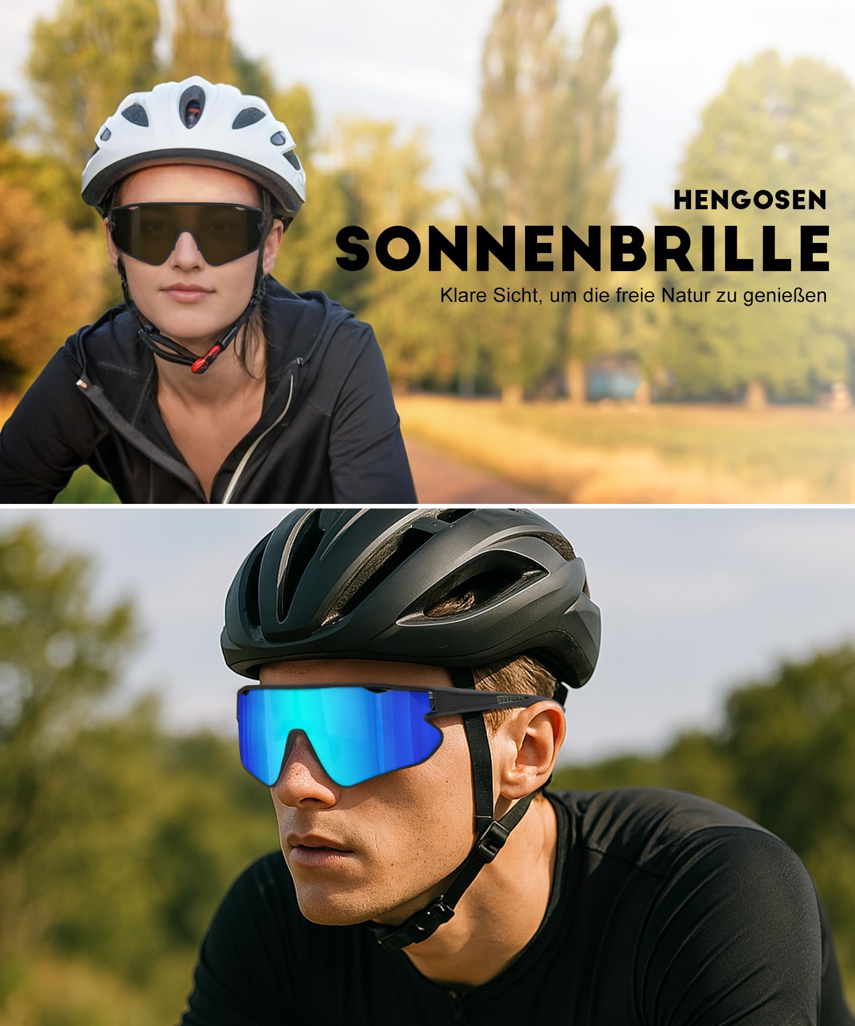 HENGOSEN Sport-Sonnenbrille Polarisiert-Sonnenbrille Herren-Damen Fahrradbrille: Sportarten Radfahren Laufen UV400 Schutz