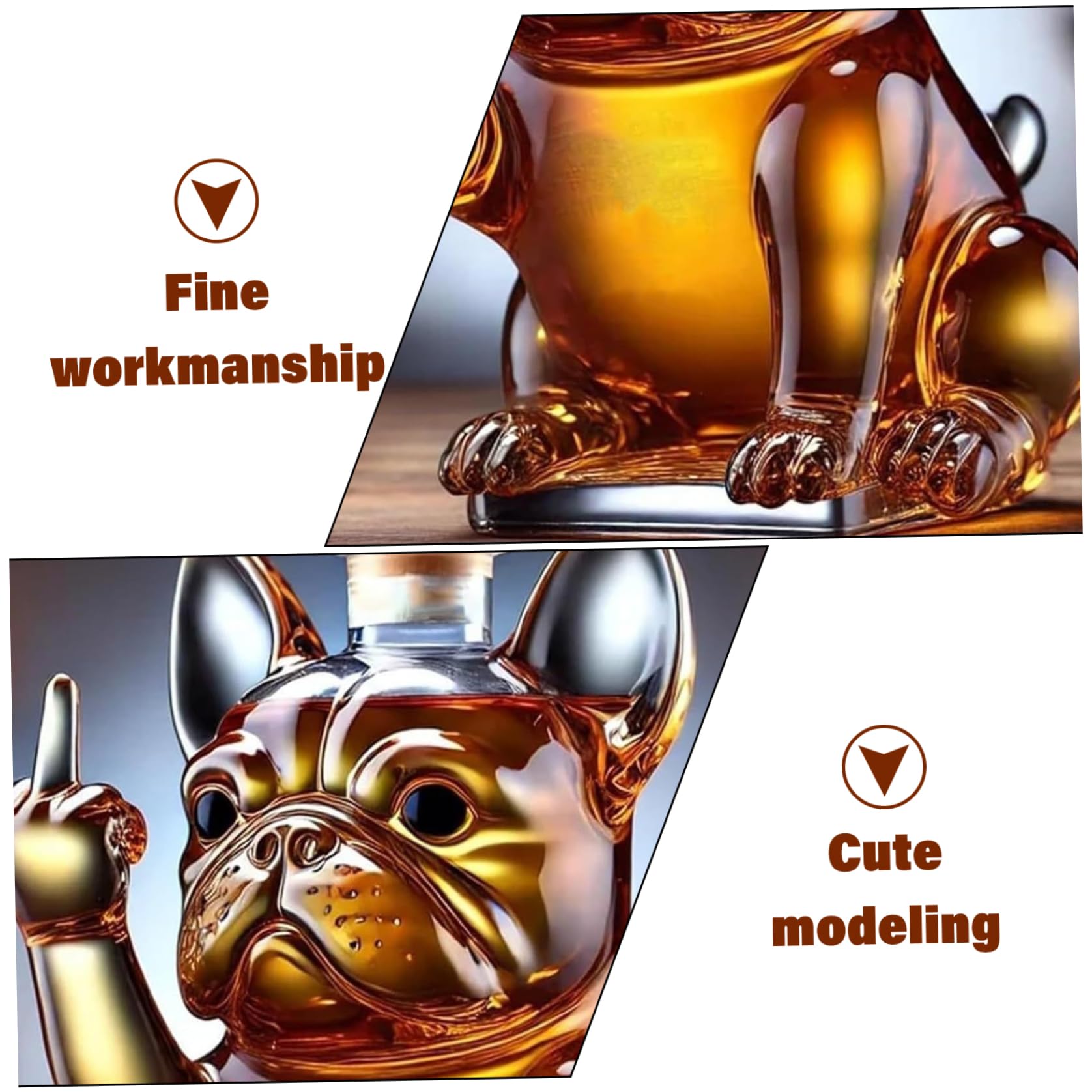 Bouteille de whisky, 7x5x5 pouce bouteille de liqueur bouledogue française drôle montrant son majeur en verre transparent en verre bouteilles whisky pour le vin, tequila