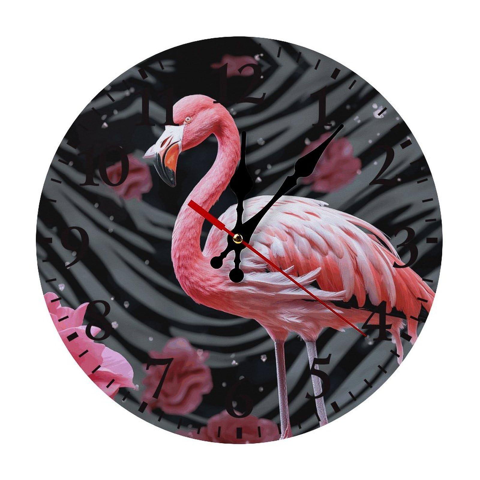 NTVOWPZO 10 Inch Wall Clock Pink Flamingo Battery Operated Wall Clocks Silent Non-Ticking Round Wall Clock for Living Room Kitchen Home Office Wall Decorative Clock