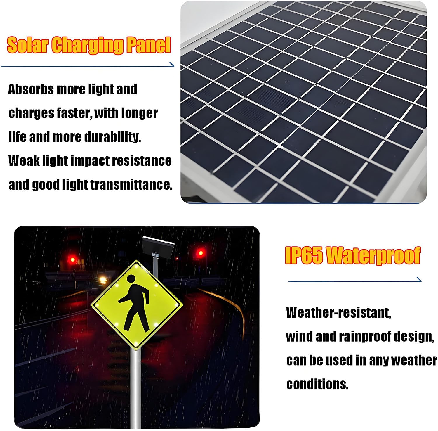 Señal solar de cruce peatonal, señal LED de advertencia de tráfico, señal de seguridad de calle intermitente de aluminio de 24 pulgadas, señal de alerta de carretera peatonal para una mayor