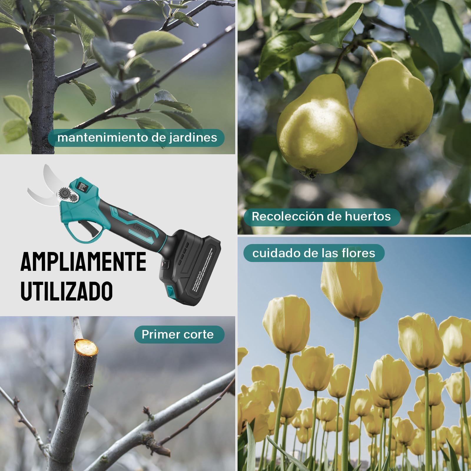 Geevorks Tijeras de Podar Eléctricas,Tijeras de Podar Bateria Profesional,Inalámbricas, Tijeras de Jardín Eléctricas,2 * 2000mAh Batería,Diámetro Máximo de Corte de 30 mm,para Jardines, Ramas,Huertos