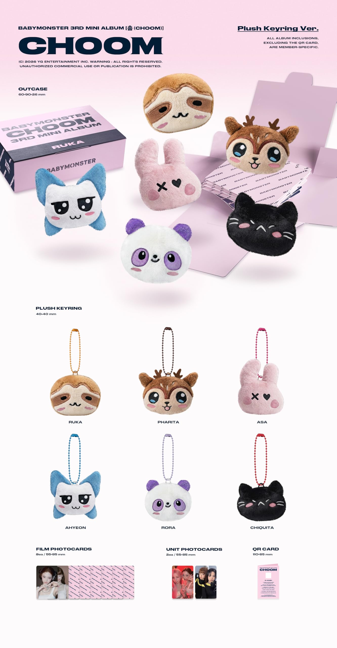 Amazon.com: BABYMONSTER CHOOM [Plush Keyring Ver.] 3rd Mini Album