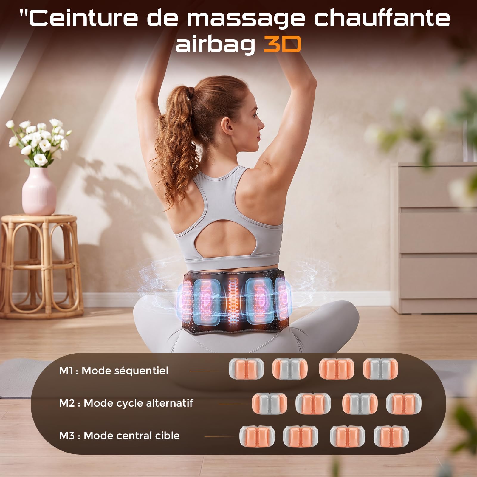 Cintura massaggiante senza fili con funzione riscaldante, massaggio Shiatsu e massaggio vibrante per schiena e lombare, cintura termica elettrica con batteria da 4000 mAh, touch screen LCD, 10 livelli