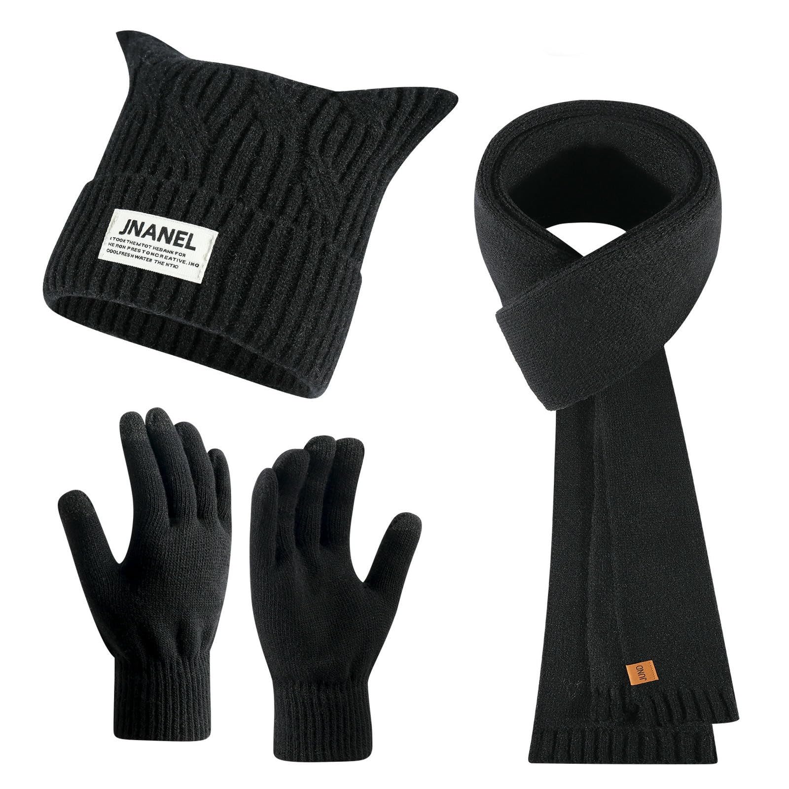 Conjunto de invierno gorro bufanda guantes negro para paseos y mañanas frías