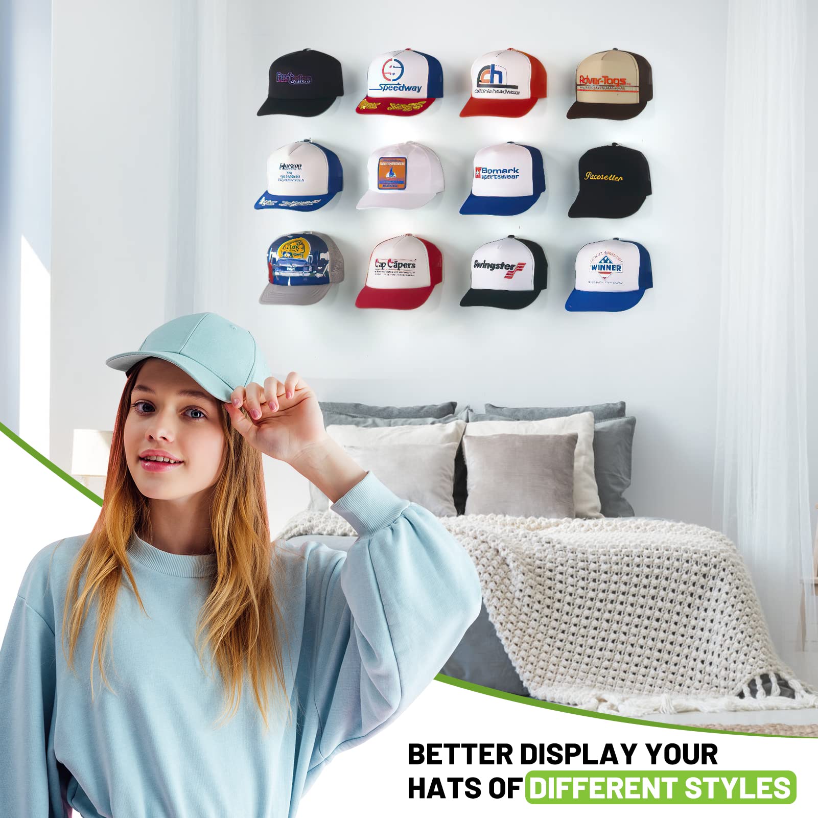 10 Stück Selbstklebende Huthaken, Cap Halterung Wand Kappen Halterung Hutaufbewahrung Huthalter Selbstklebende Hut-Organizer für Verschiedene Mützen, Kopfhörer, Schals, Taschen, Schlüsselanhänger (1)