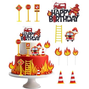 Fire Brigade Cake Decoration Pack of 11 Fireman Cupcake Decoration Fire Engine Cake Decoration Fire Brigade Cake Toppers Fireman Cake Decoration for Children's Birthday Parties and Theme Party