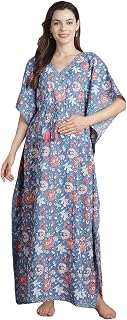 Secret Wish Women Light Blue Floral Cotton Maternity Kaftan/Free Size/Feeding/Nursing/Zipper/Drawstring/Printed/Full Length Price In India