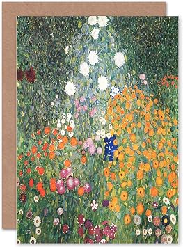 Wee Blue Coo Gustav Klimt Flower Garden 1907 Old Master Painting - Blank Greeting Card CP1109
