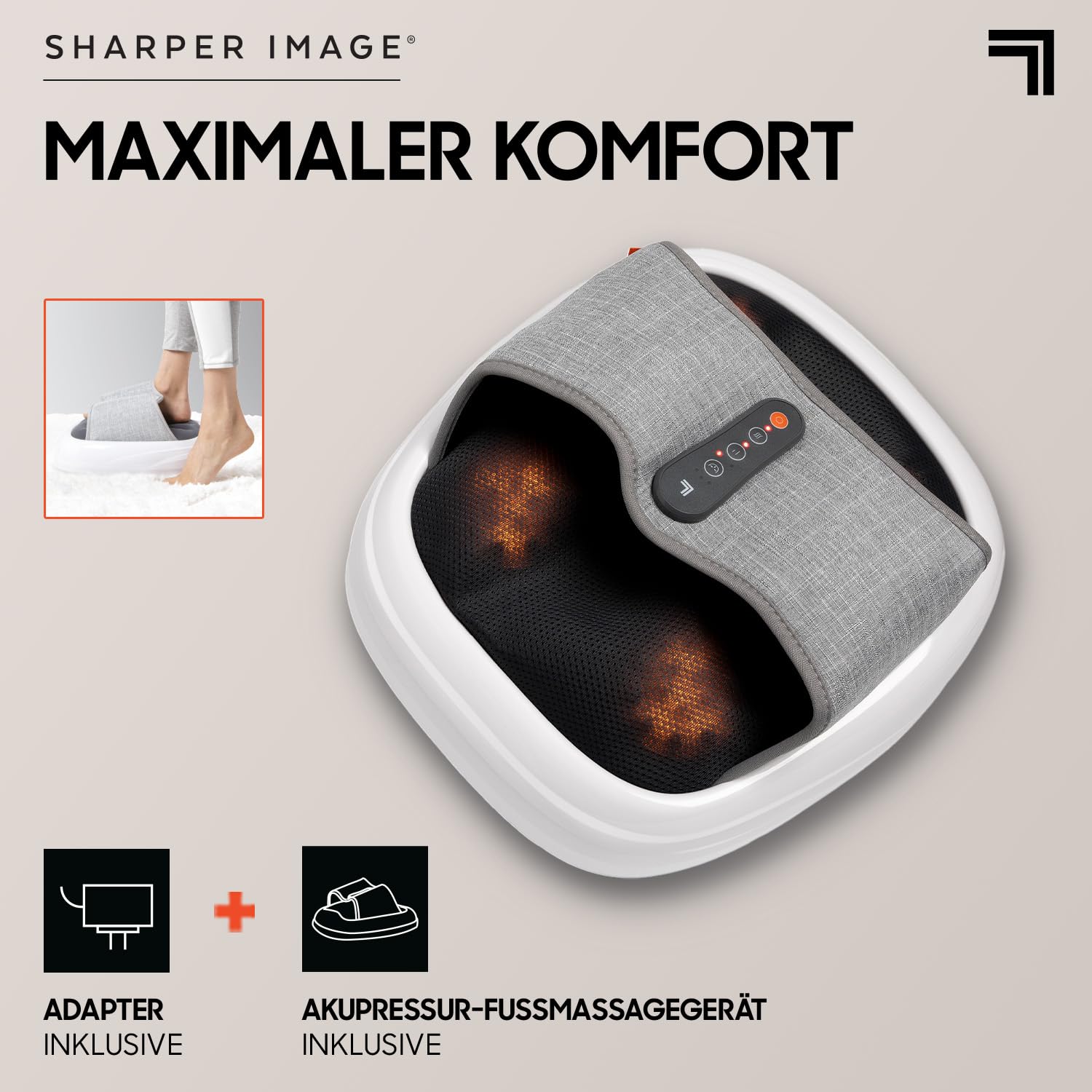 SHARPER IMAGE - Akupressur Fußmassagegerät mit Wärmefunktion - Elektrischer Fußwärmer - Shiatsu - Luftkompression - Massage & Entspannung - Fußreflexzonenmassage - Geschenk für Frauen oder Männer