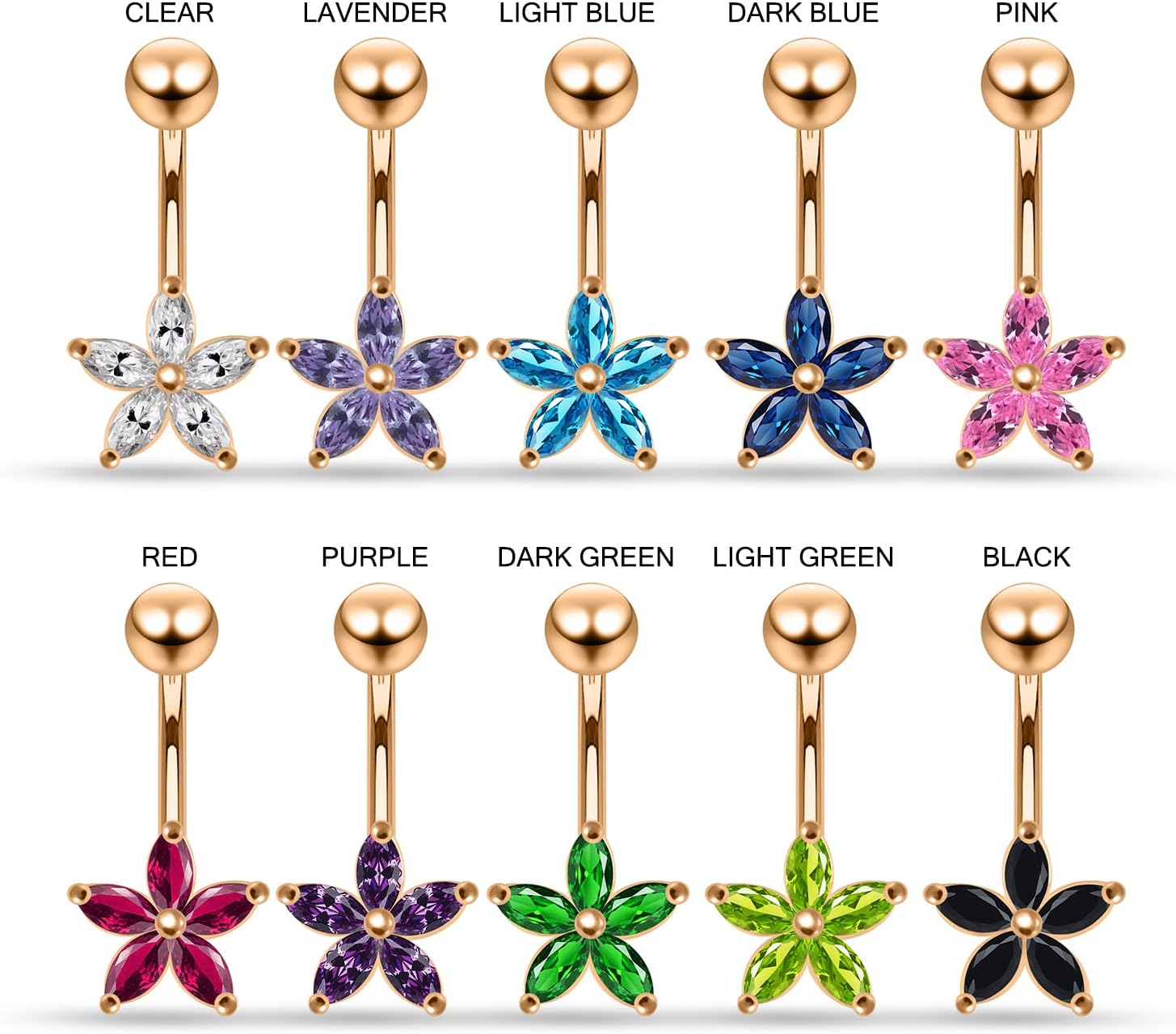 Cz Gemstones Rose Gold Plated Fancy Tiny Daisy Flower Design 925 Sterling Silver with Stainless Steel Belly Ring - Belly Button jewelry - Navel jewelry