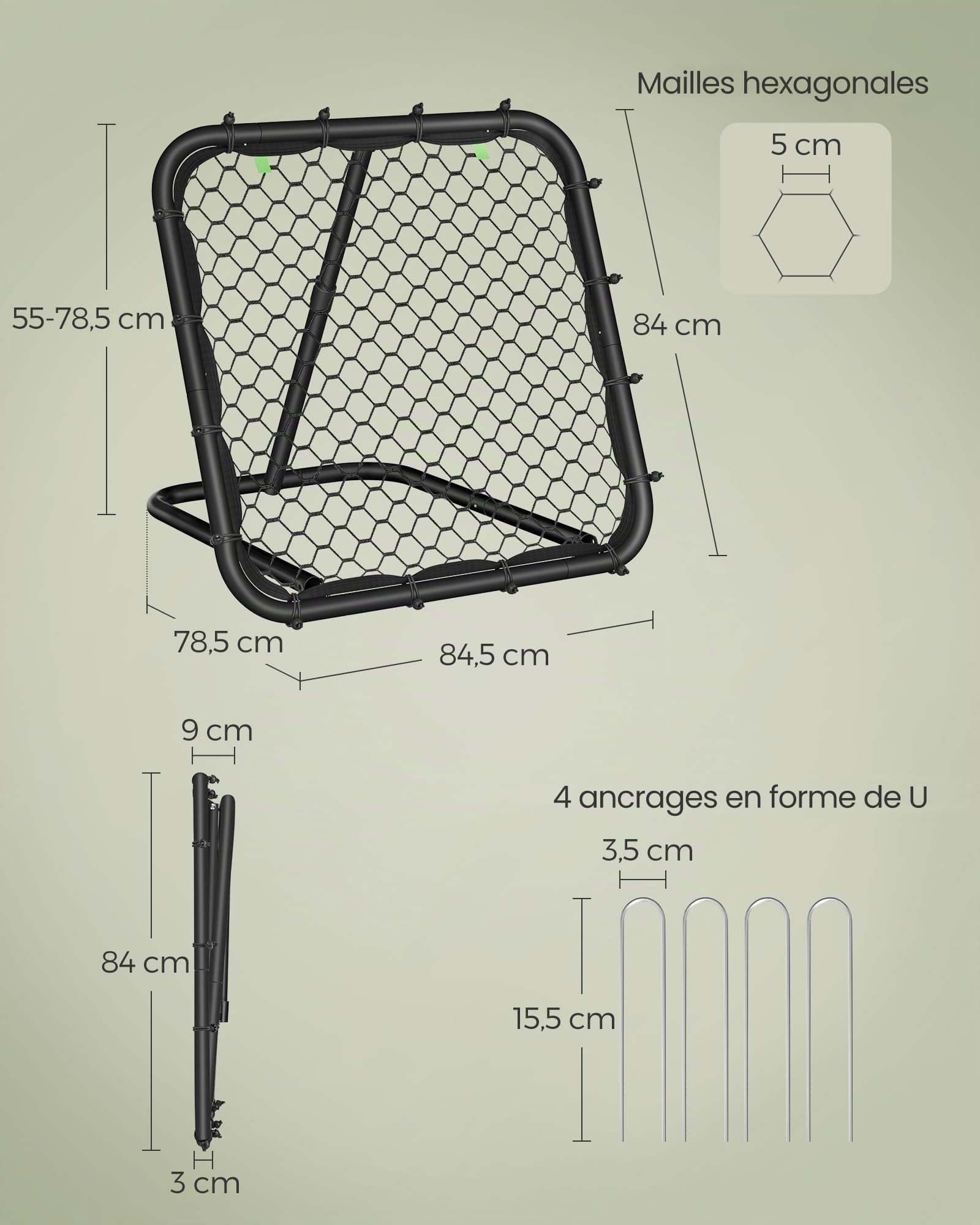 SONGMICS But de Football pour Enfants, Portable, Cadre en Acier, Réglable en Angle, Noir d'Encre