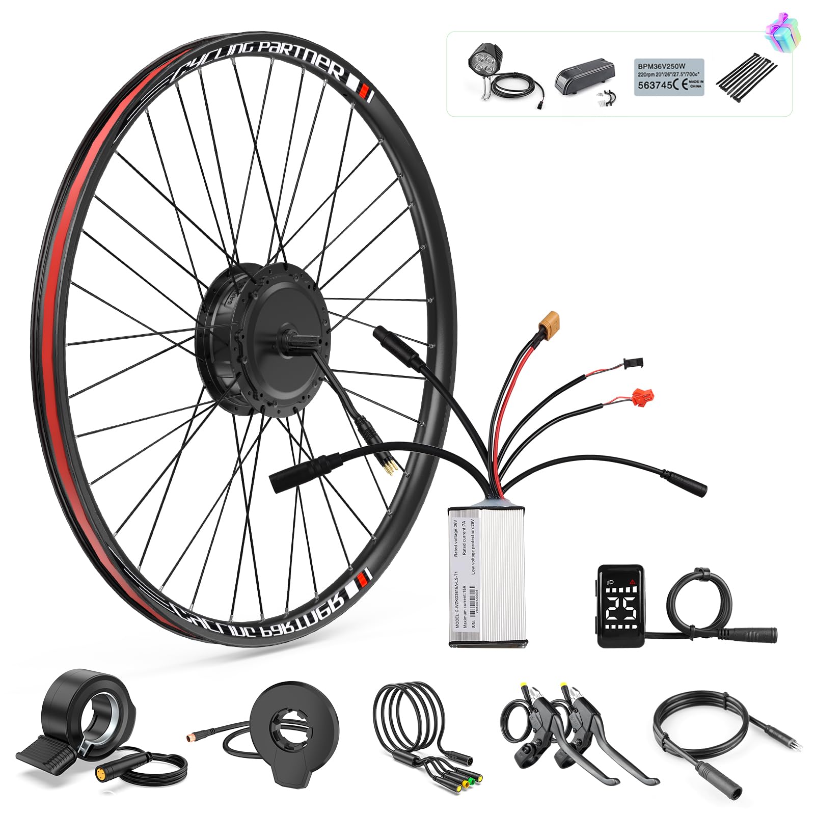 BAFANG 48V 500W Vorderrad G020 E-Bike Umbausatz 26 Zoll Nabenmotor Vorderradfelge-Brushless Frontmotor Electric Bike Conversion Kit mit DZ40 Mini Display für City und Mountainbikes