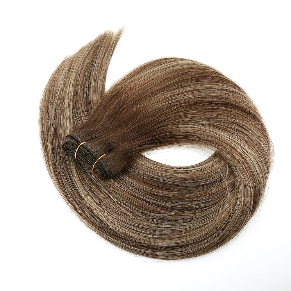 Bella Hair Premium Remy Human Hair Weave Silky Straight, Upgraded Voluminous Full & Thick Human Hair Bundle Extension - Ombre Color #T4B-26-P4B 18 inch