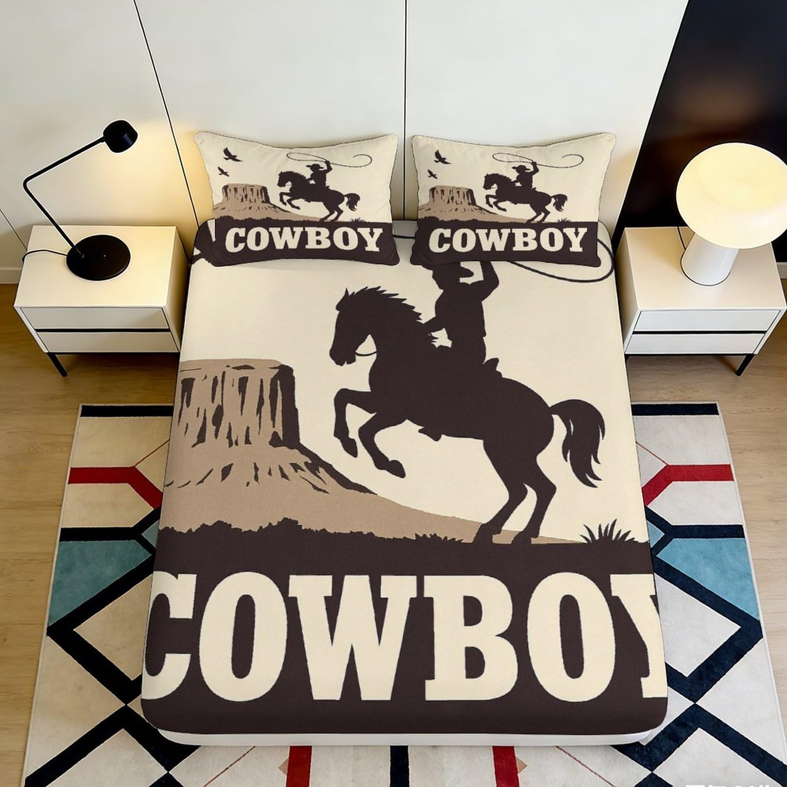 Pnayamiorkfel Style-10 3D Printed Cowboy Western Fitted Sheet Microfiber Soft Brown Horse Ranch Bed Cover For Bedroom Dorm Room Protection Decor 90X200x25cm
