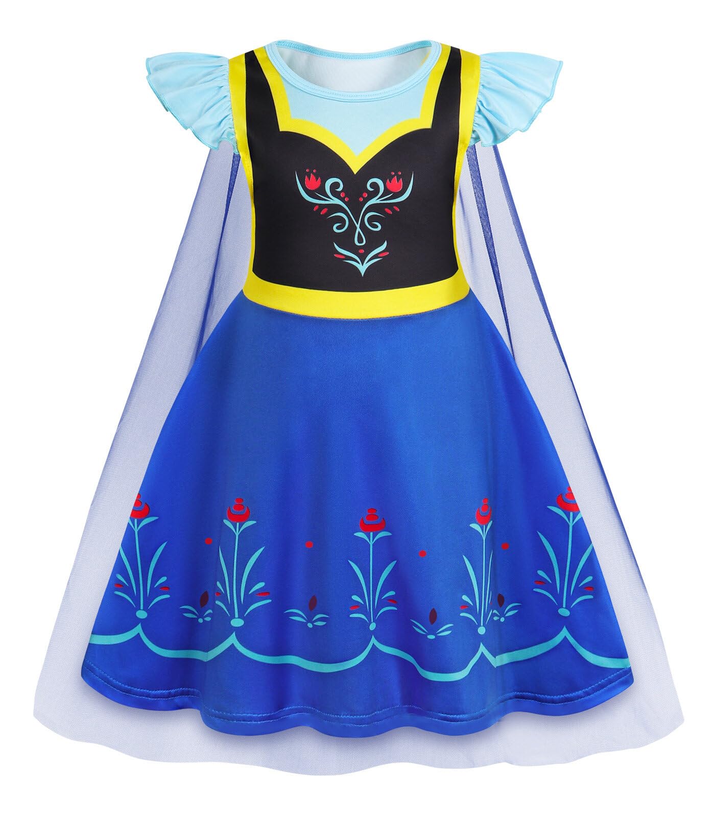 WonderBabe Princess Dress With Cape Girls Christmas Birthday Party Cosplay Costume Toddler Ruffle Sleeve Fancy Outfit Gift