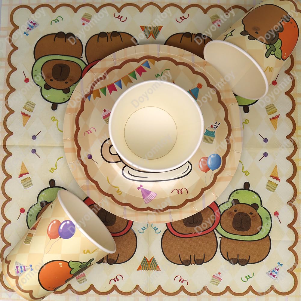 Stoviglie per Feste Kapybara,Doyomtoy Capybara Compleanno Decorazioni Piatti di Compleanno, Tazze, Tovaglioli per Baby Shower Bambini Compleannos Favors 20 Ospiti