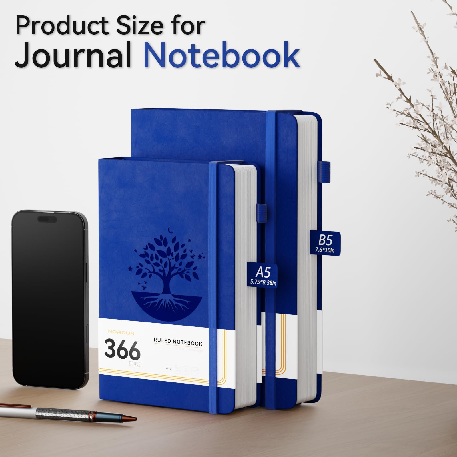 NORDUN B5 366 Pages Lined Notebook,Leather Hardcover with Sticky Notes&Inner Pocket,100gsm Thick Paper Journals Notebook for Men Women Writing School,Office,Home,19 x 25cm - Image 2