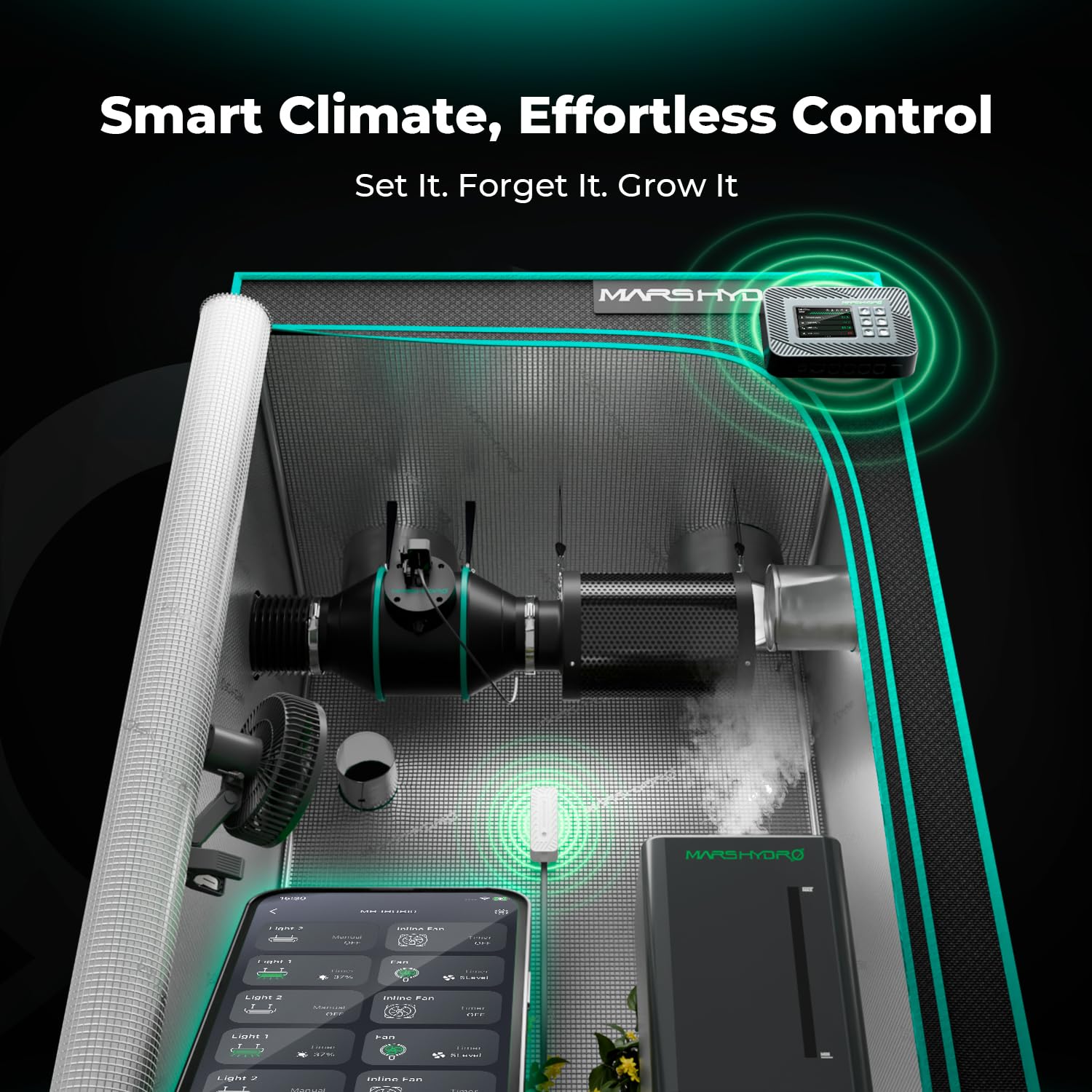 MARS HYDRO iControl per Growbox set completo, controller intelligente Grow con funzioni di temperatura, umidità, VPD, timer e ciclo.