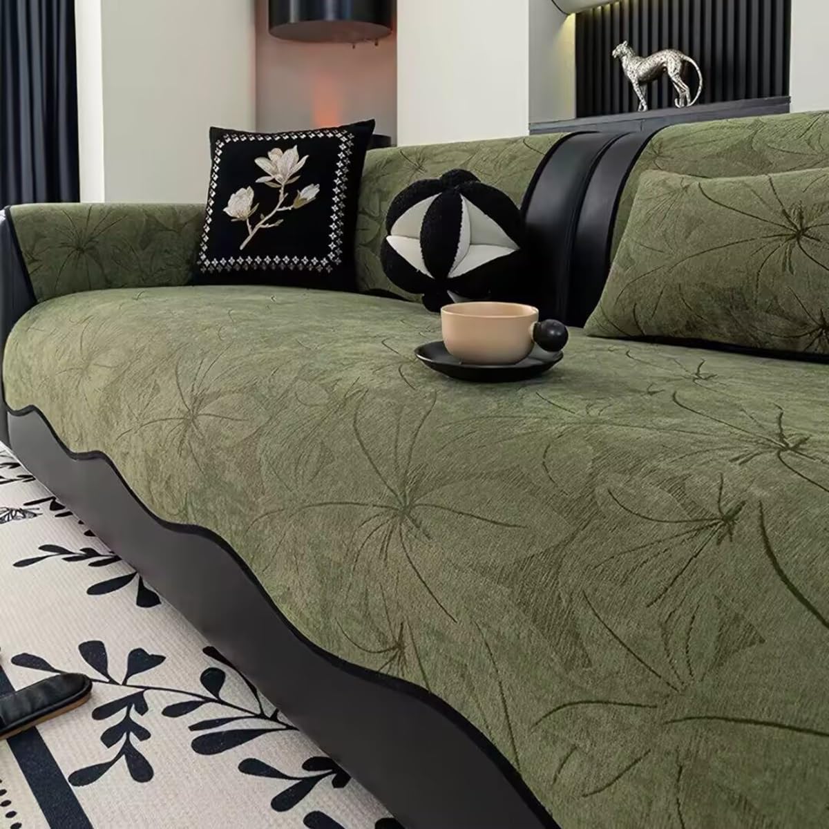 ZGWRYI Non Slip Sofa Cover,Thick Chenille Sofa Covers Non Slipcovers,Soft Washable Couch Seat Protector Pads Throws for Furniture Settee Corner Armchair(Green,70x120cm)
