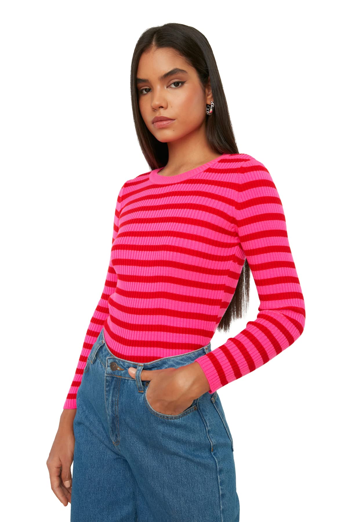 Trendyol Women Slim fit Basic Crew Neck Knitwear Sweater Rot