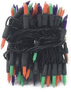 100 Ct Halloween String Light Set, Orange, Green, Purple, Black Cord