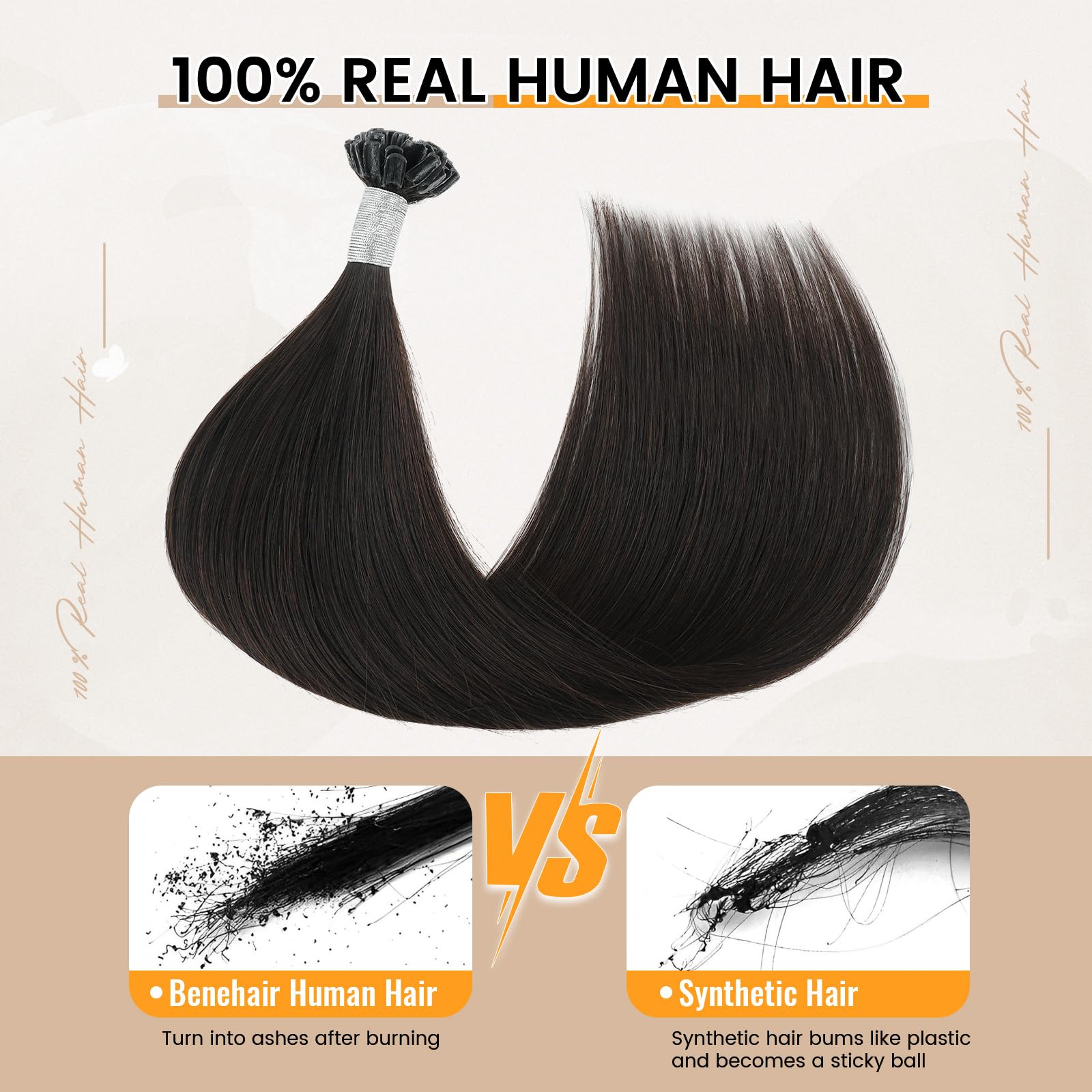 Yuniffe U Tip Hair Extensions - Real Human Remy Straight Hair, Hot Fusion Nail Tip Keratin Extensions, Off Black, 20 Inch, 50g/50s - Image 2