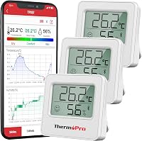 ThermoPro TP357-3 Bluetooth Hőmérő és Páramérő Szett - 3 db Digitális Beltéri Hőmérszkelet Mérő 80m Hatótávval, Applikációval, Adatgrafikonn 1