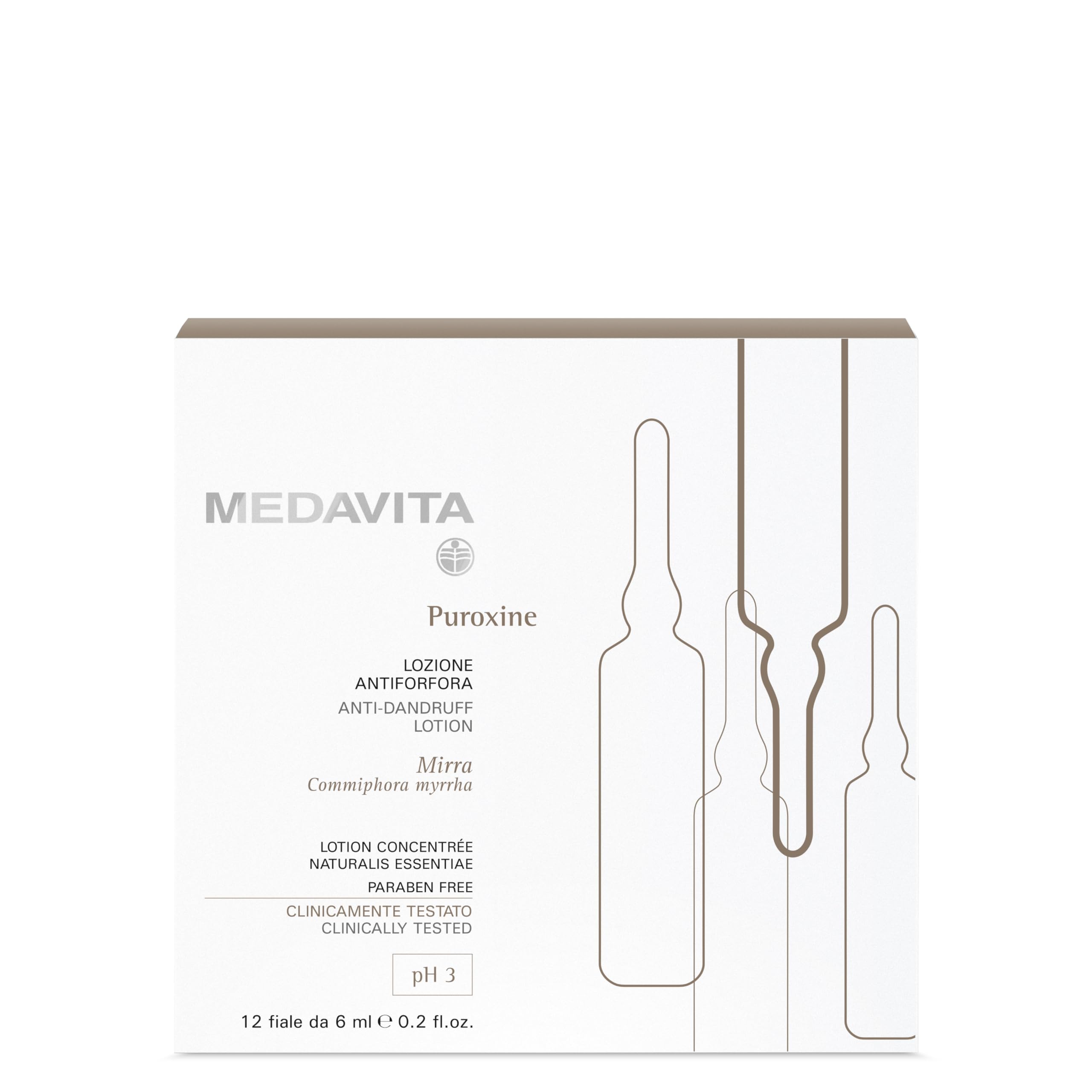 Medavita | Puroxine Lozione Antiforfora 12 Fiale x 6 ml, Riduce Prurito e Sebo, Made in Italy