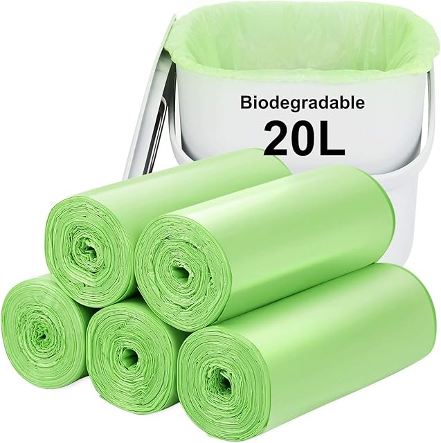 Biodegradable bin bags 100PCS, 20L small Bin Liner for Countertop Bin.Aievrgad 5.2 Gallon Trash/Garbage/rubbish Bags, 100% Recycled,Thick, degradable,compostable for Food/household/garden-Green