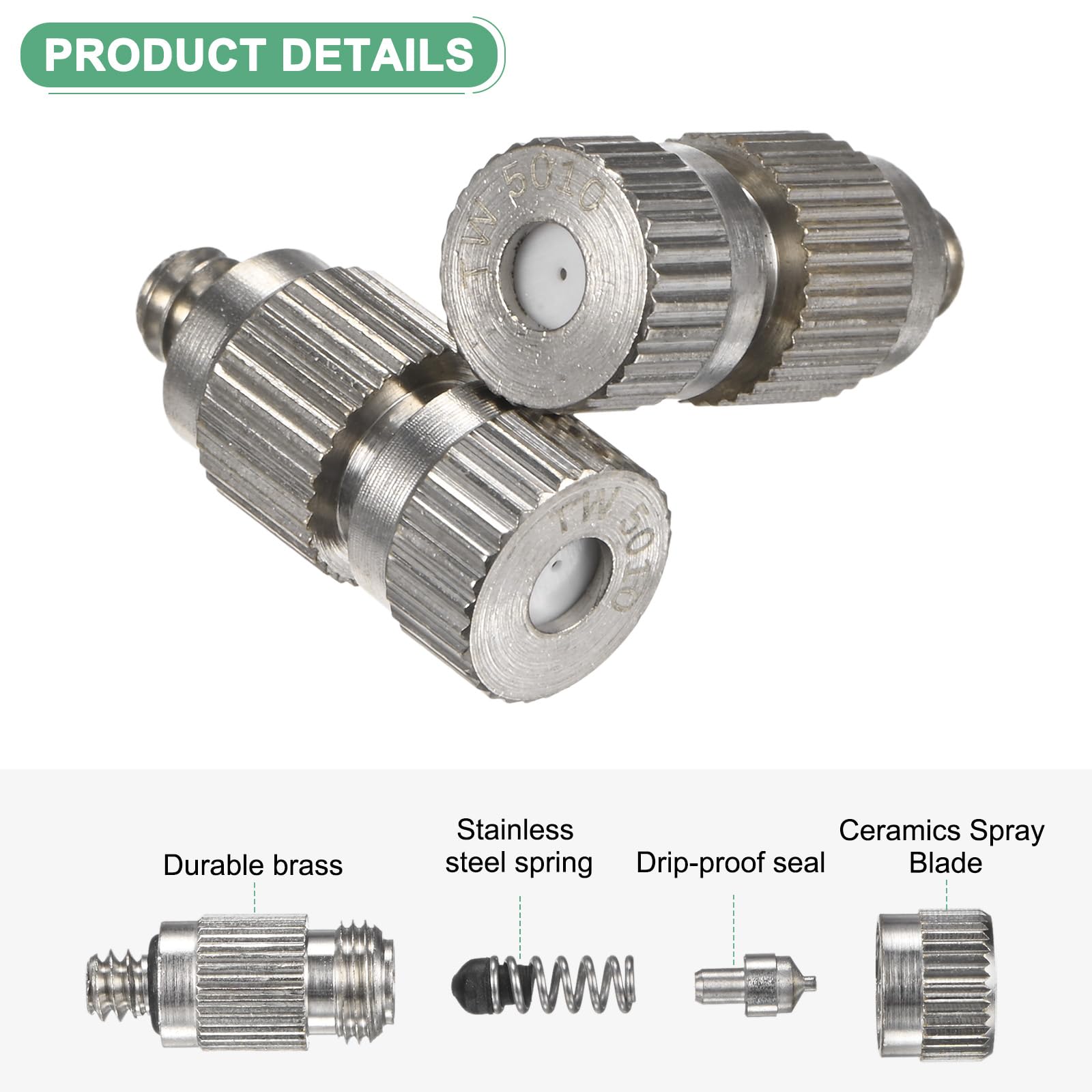 10er-Pack Messing-Sprühdüsen, 0,5 mm Öffnungsdurchmesser. Sprühdüsen aus Messing, Hochdruck-Sprühdüsenkopf für Außenkühlsysteme/Gewächshäuser/Landschaftsbau [3/16" Gewinde]