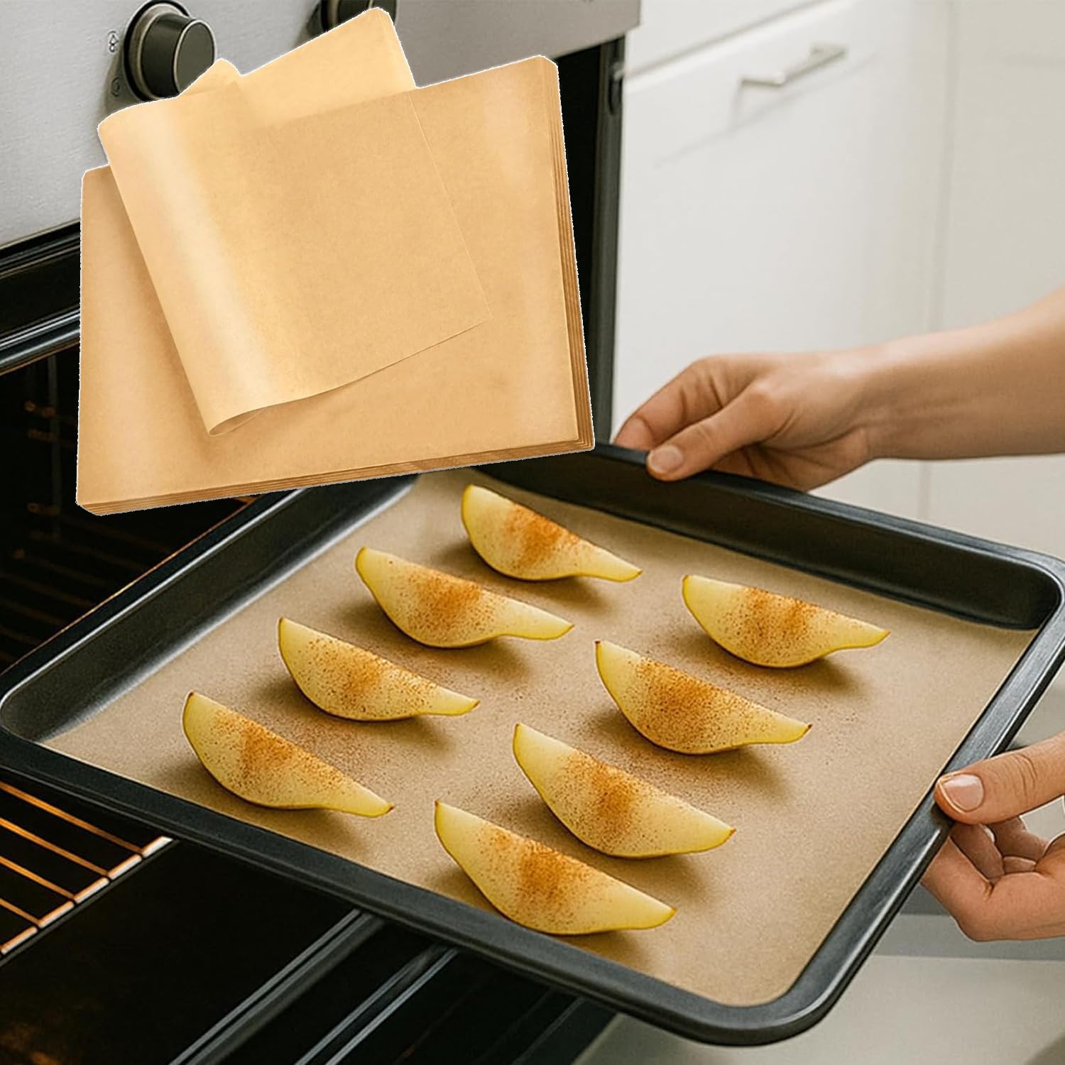 50Pcs Unbleached Parchment Paper Sheets for Baking, Precut Brown Non-Stick Baking Parchment Hamburger Patty Paper Liners for Oven, Bread pan, Cakes pans, Air Fryer Liners (20x15cm)