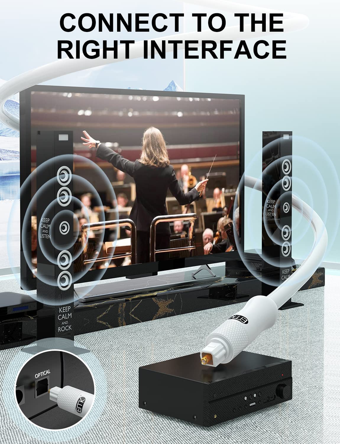 EMK Cavo audio ottico bianco, cavo ottico digitale SPDIF Toslink, cavo ottico bianco per Sound Bar, TV, Home Theater e altro, 7 m
