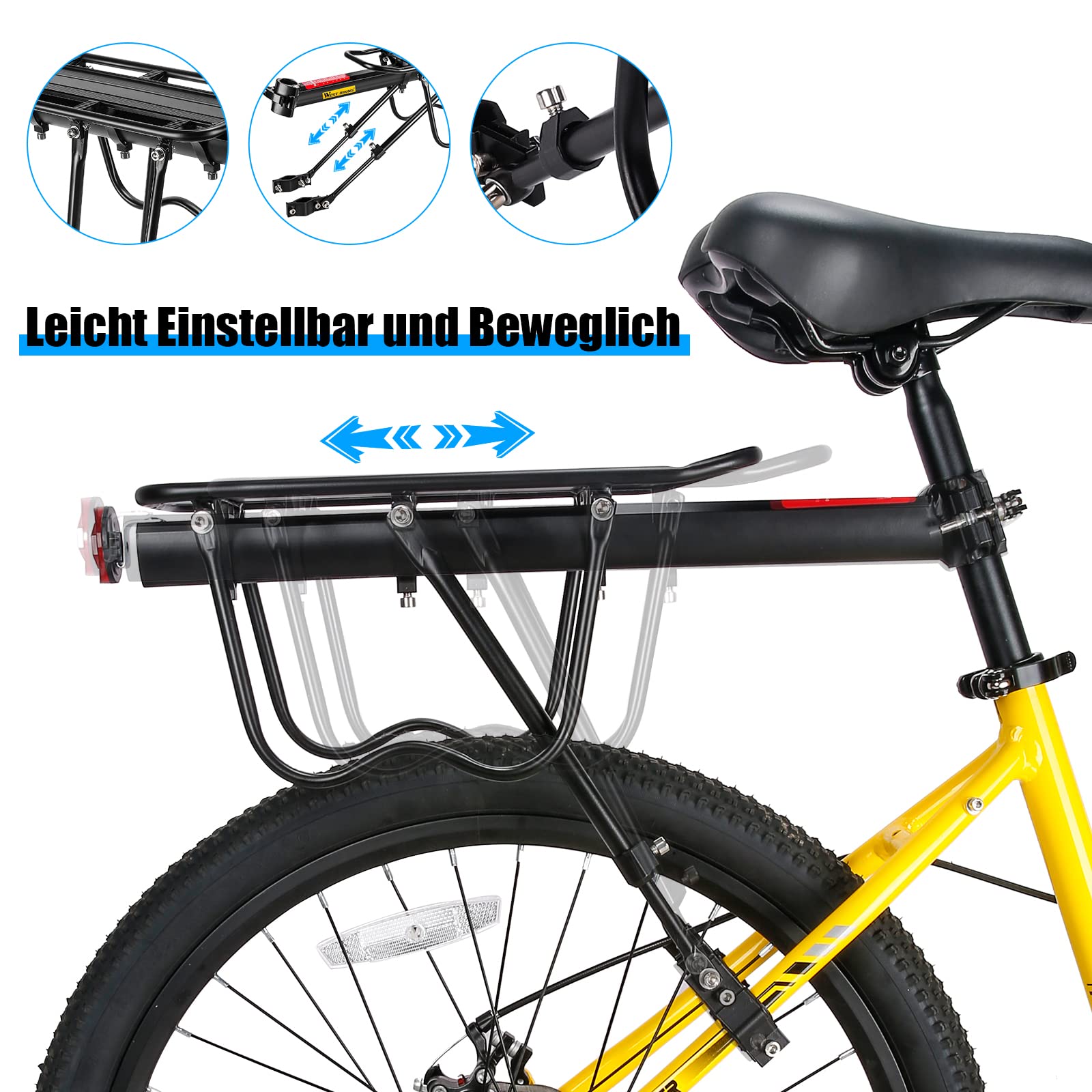 West Biking Gepäckträger Mountainbike - Stabil Robust MTB Aluminium Fahrradgepäckträger, Einfache Montage, Fahrrad Hinten Maximalbelastung 50kg
