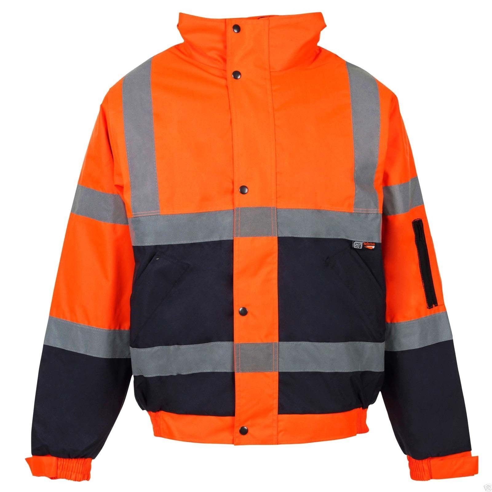 Kapton Hi Viz High Vis Visibility Bomber Jacket Work Coat Security Jacket Waterproof (Orange/Navy, 5XL)