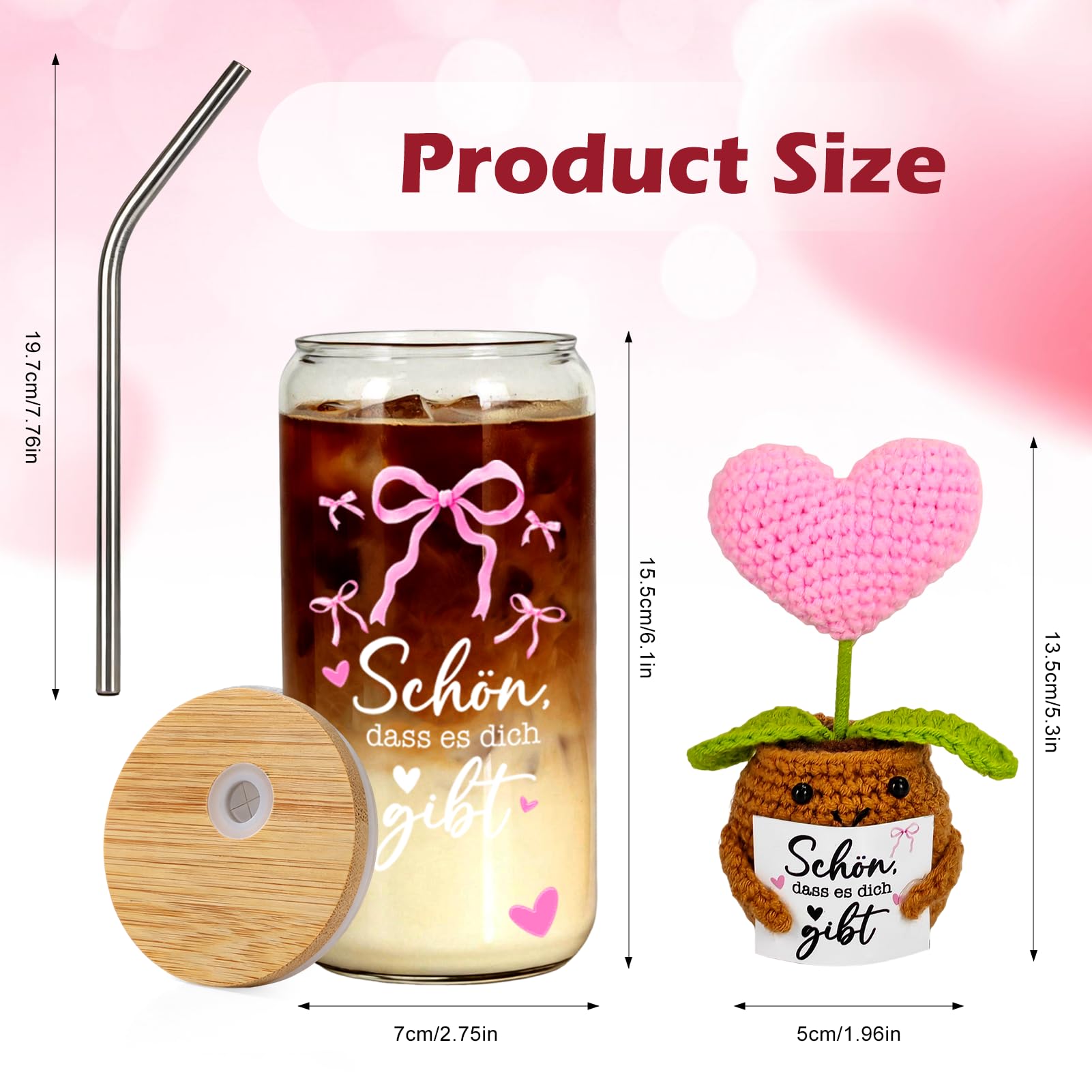 Geschenke für Frauen, Geburtstagsgeschenk für Frauen Freundinnen Schwestern Damen Beste Freundin, Schön dass es dich gibt Geschenke, mit Gehäkelte Glücksbringer
