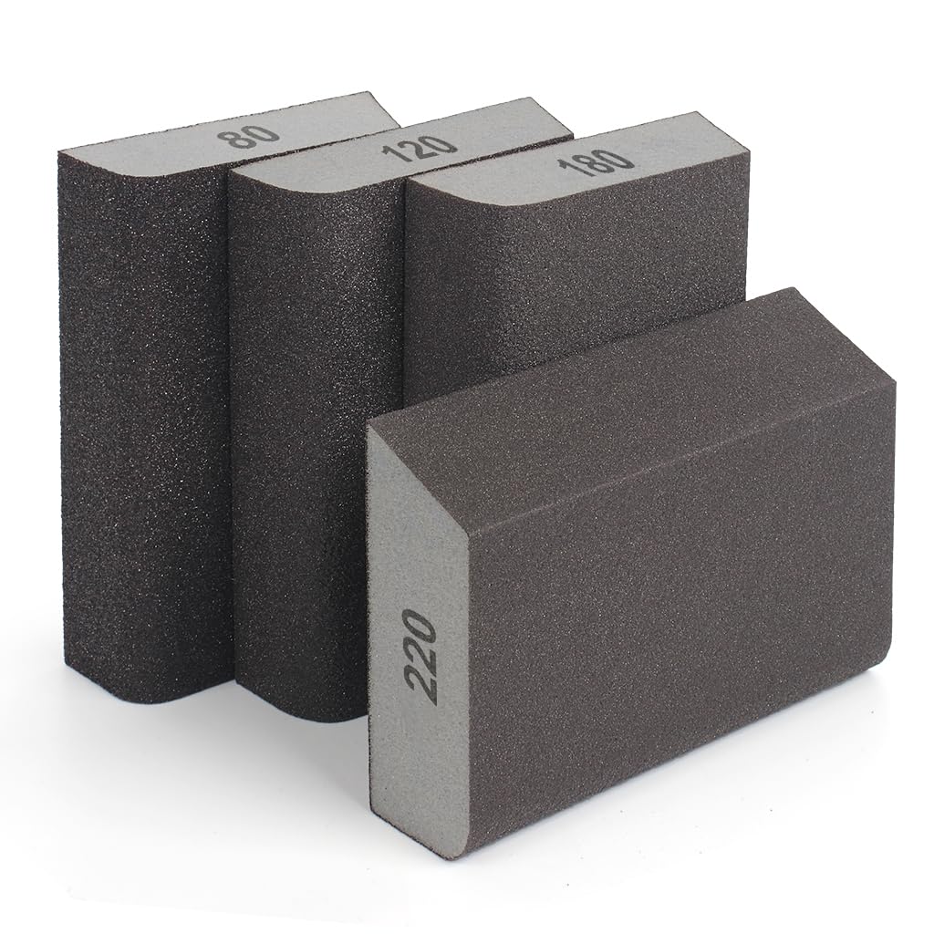 4pcs Sanding Block with Wet and Dry Dual-use,Washable and Reusable Sanding Sponges 4 Grits(80/120/180/220) Sandpaper for Wood Sand Paper Pack for Wood Wall