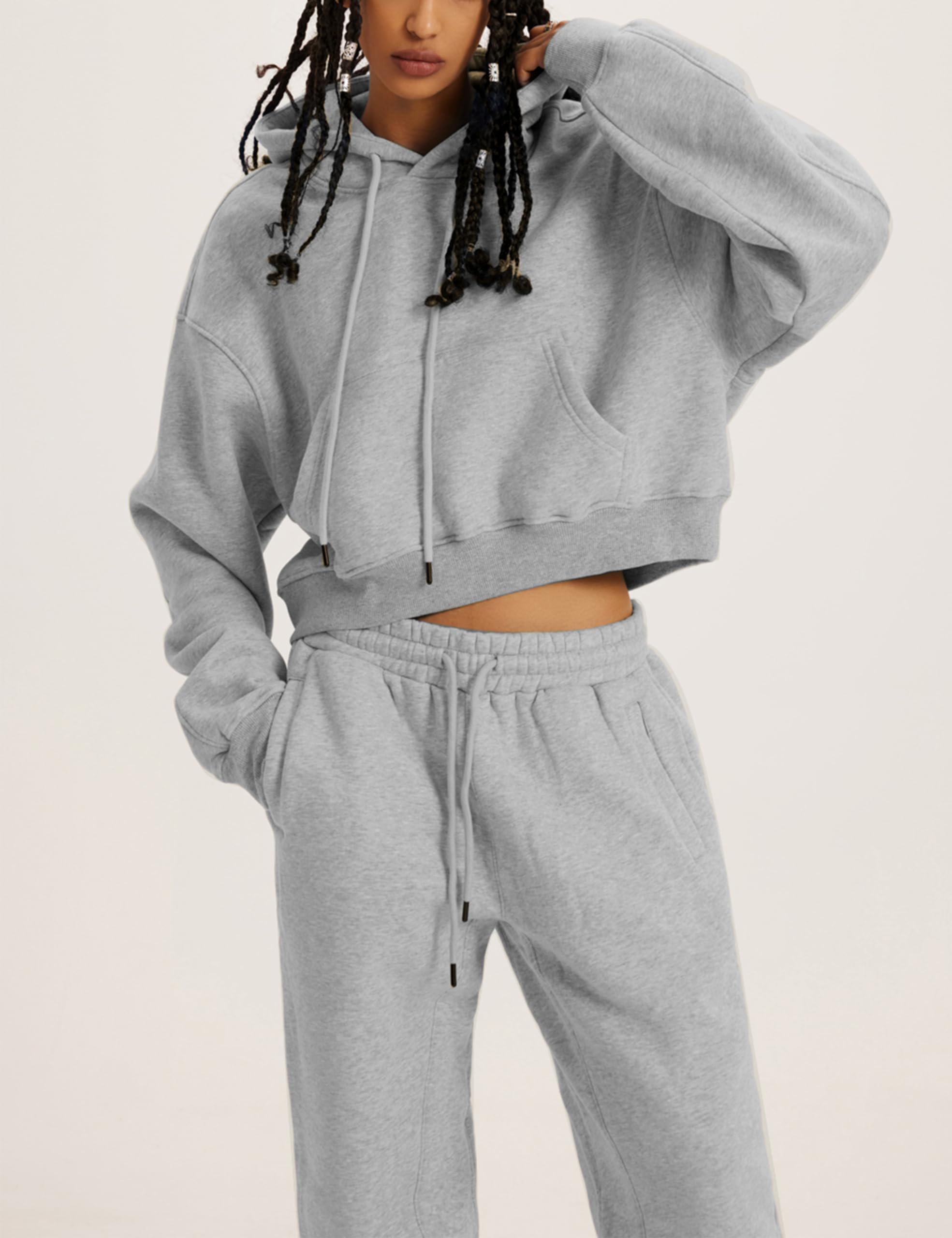 LTSCNRM Conjunto de 2 piezas para mujer, sudadera con capucha de forro polar y bolsillos para pantalones deportivos
