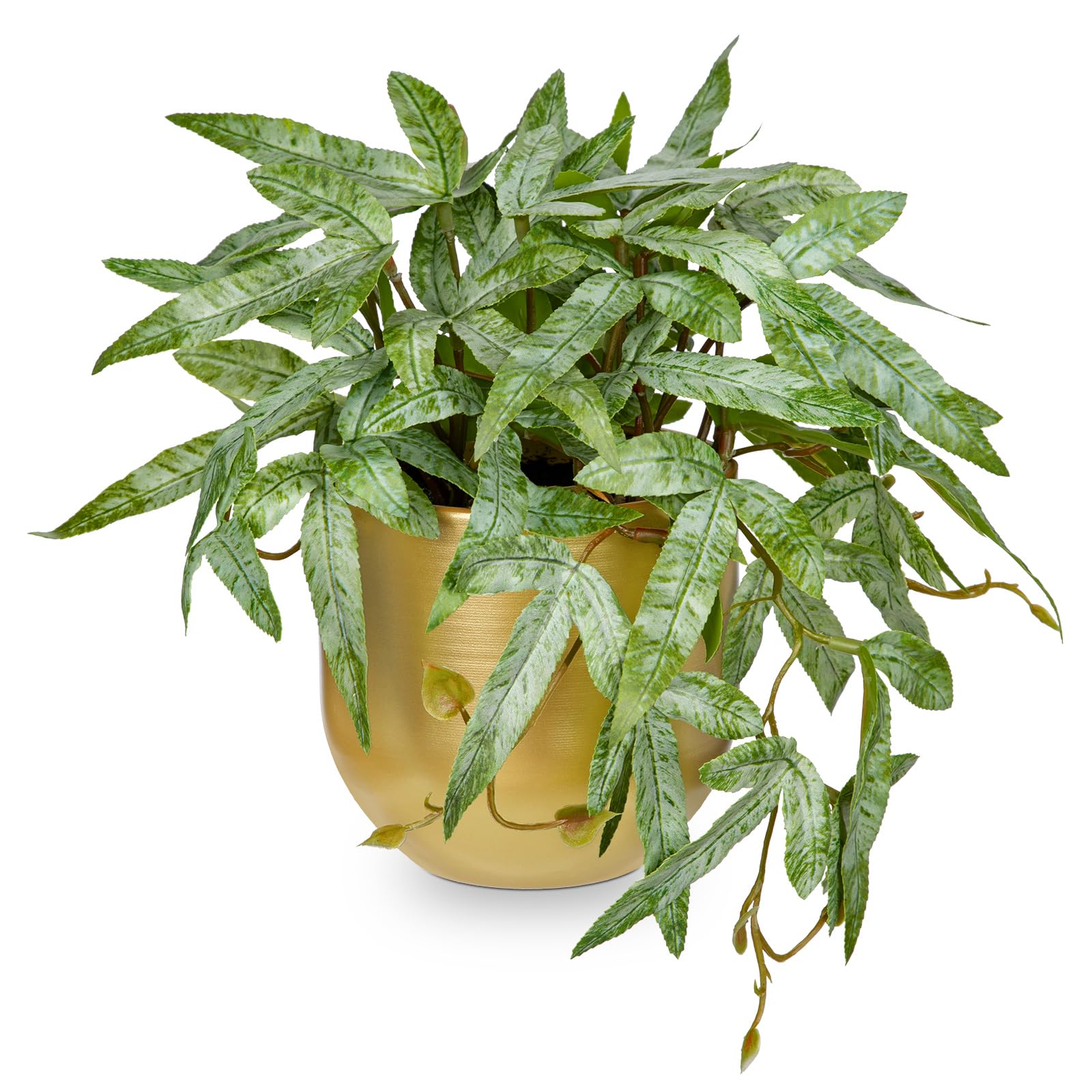 Briful Plante artificielle comme une véritable fougère artificielle dans un pot en céramique doré - Plante décorative d'intérieur - Plante verte - Fougère décorative