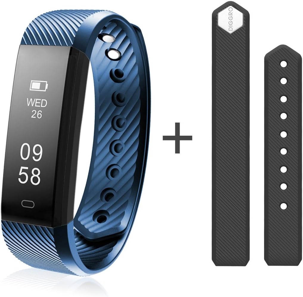 Smart Bracelet, Diggro ID115HR IP67 Waterproof Fitness Tracker Heart Rate Monitor Activity Tracker Pedometer Health Smartwatch Bluetooth Wristband with Sleep Monitor/ Calls Reminder/ Step Tracker/ Calorie Counter/ Remote Camera for Android IOS Smartphone (Blue) [Best Gift for Father's Day]