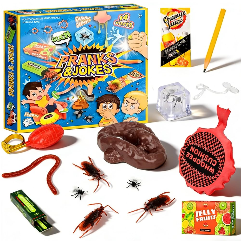 KAOVCXR 14-Piece Prank Kit Practical Jokes Games for Adults Family Gatherings and Game Nights Prank Gift Box for Adults