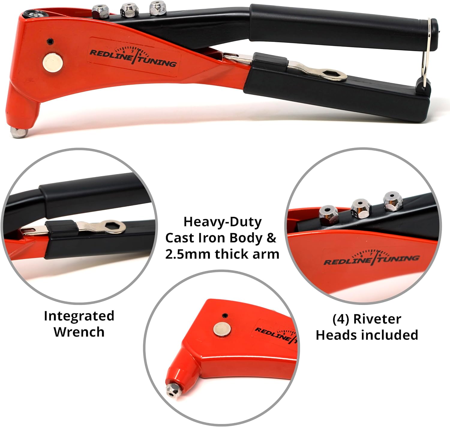 Redline Tuning Heavty-Duty Hand Riveter (Capable of 3/32", 1/8", 5/32" & 3/16" rivets, includes wrench) Pop Rivet Gun Tool
