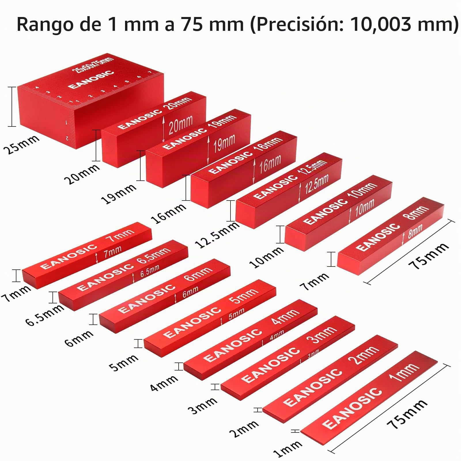 EANOSIC Juego de 15 bloques de configuración métrica, 15 barras de configuración de aluminio de precisión, juego de bloques de calibre para enrutador y sierra de mesa, accesorios de carpintería, las
