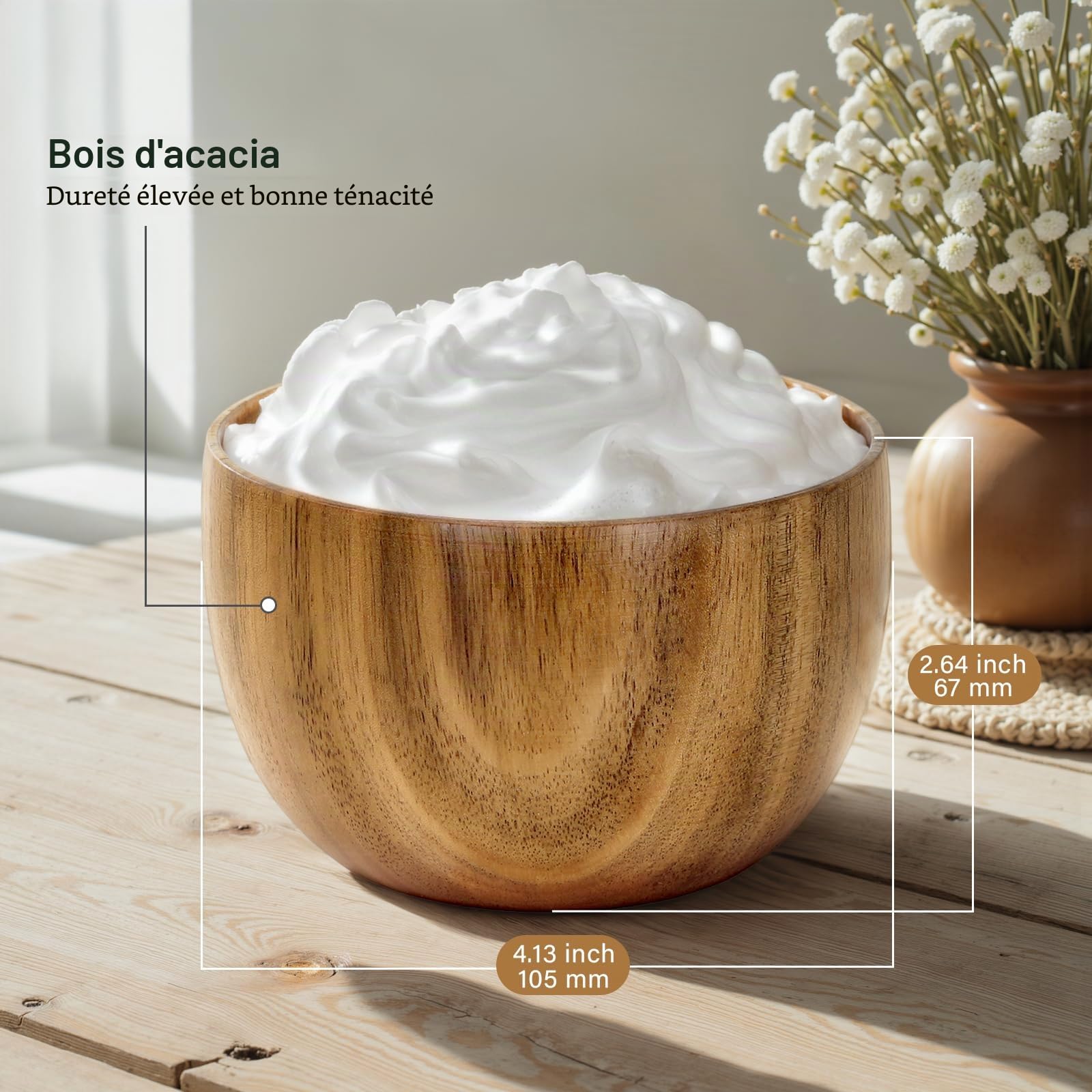 Kit de blaireau de rasage pour hommes, ensemble de 4 blaireaux en 1 comprend un blaireau de rasage en poils de blaireau, un bol en bois, un support de rasage en acier inoxydable et un savon à raser au