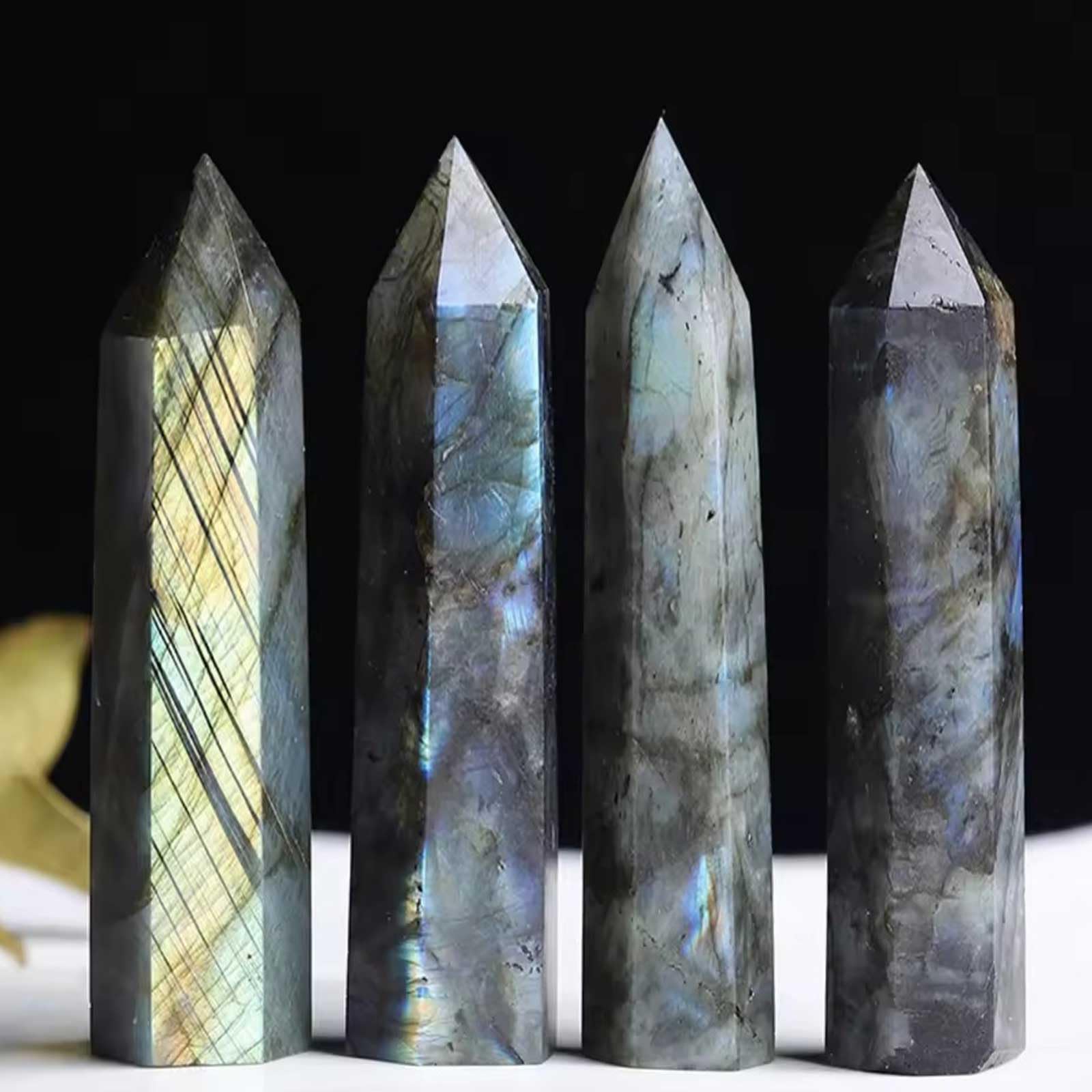 3 Pezzi di Bacchette di Pietra di Luna Grigia Torri di Cristallo | Pietra curativa naturale appuntita Reiki levigata Energia Meditazione Chakra Decorazione per la casa Regalo