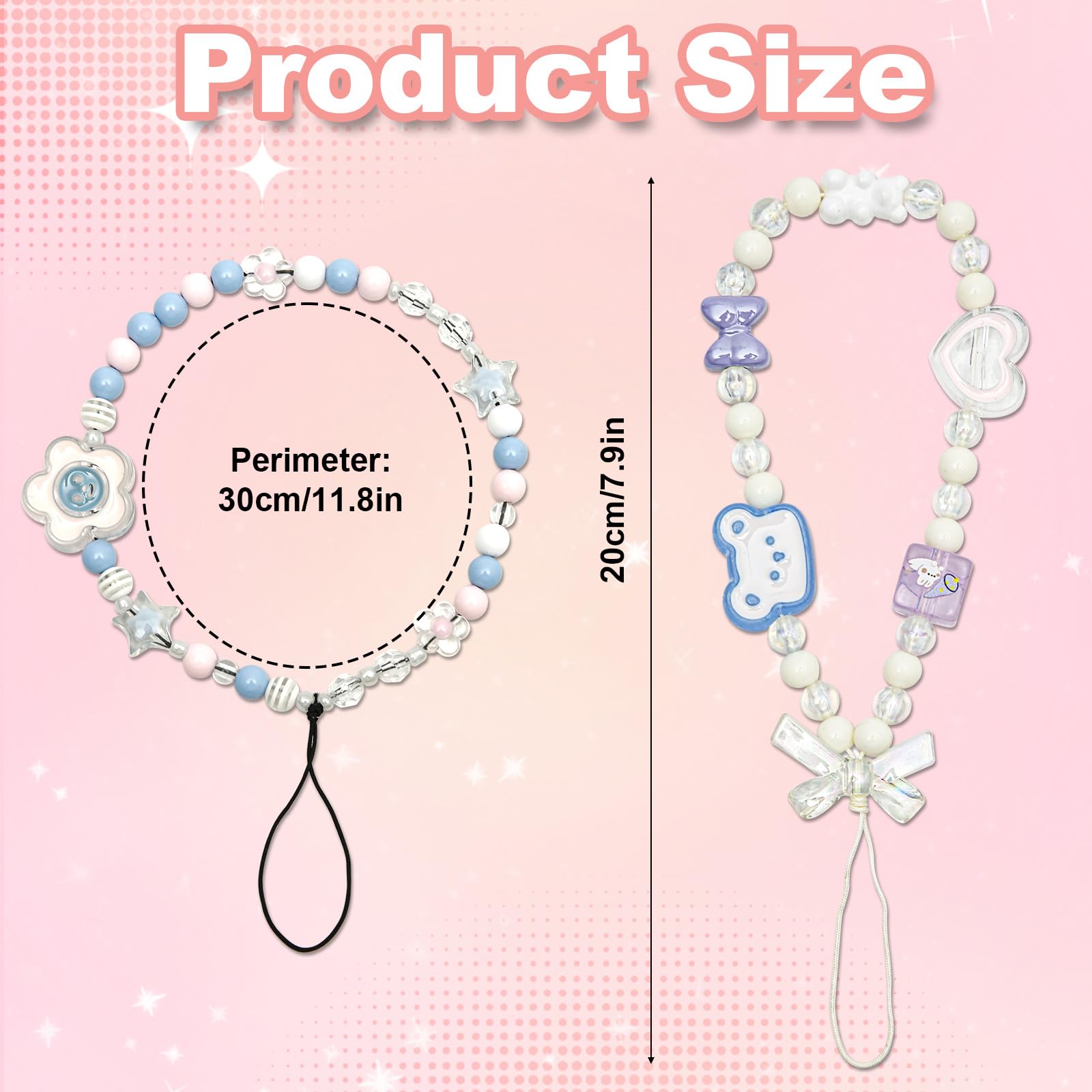 NQEUEPN 2pcs Phone Charms, Cute Beaded Phone Bracelet Strap Flower Phone Lanyard Phone Bracelet Aesthetic Wrist Strap for Phone Bear Phone Lanyard for Women Phone Keychain