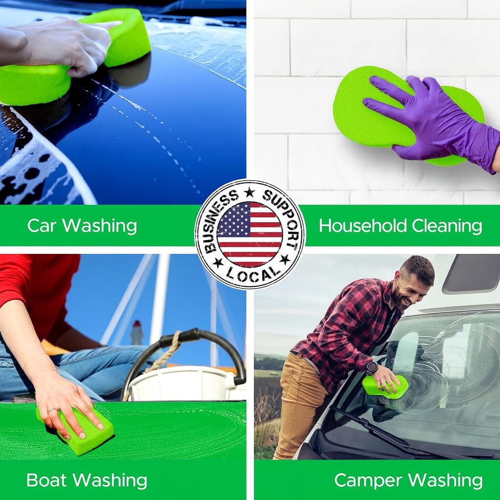 Multi-Purpose Sponges for Cleaning - Lime Green Sponge 10 Pack, Large Sponges for Car Washing, Tile & Grout, Bulk Pack Sponge image 3