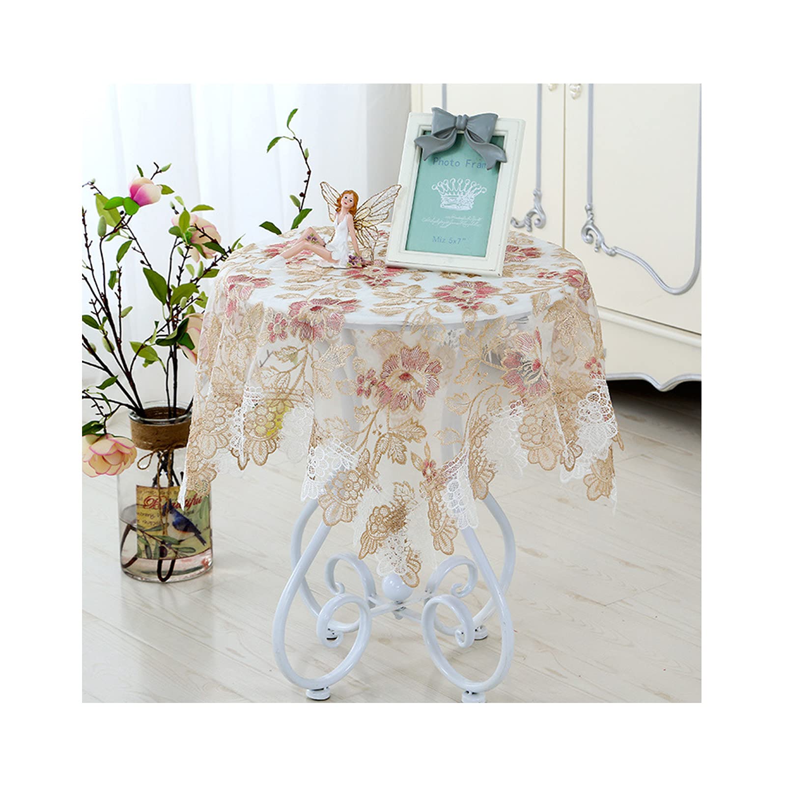 OPFdfhDFH Tablecloths, Floral Embroidered Tablecloth,Macrame Fabric Table Cloths for Parties,Dust-Proof Cover for Dining Party Wedding-C 150x150cm(I,130x180cm(51x71inch))