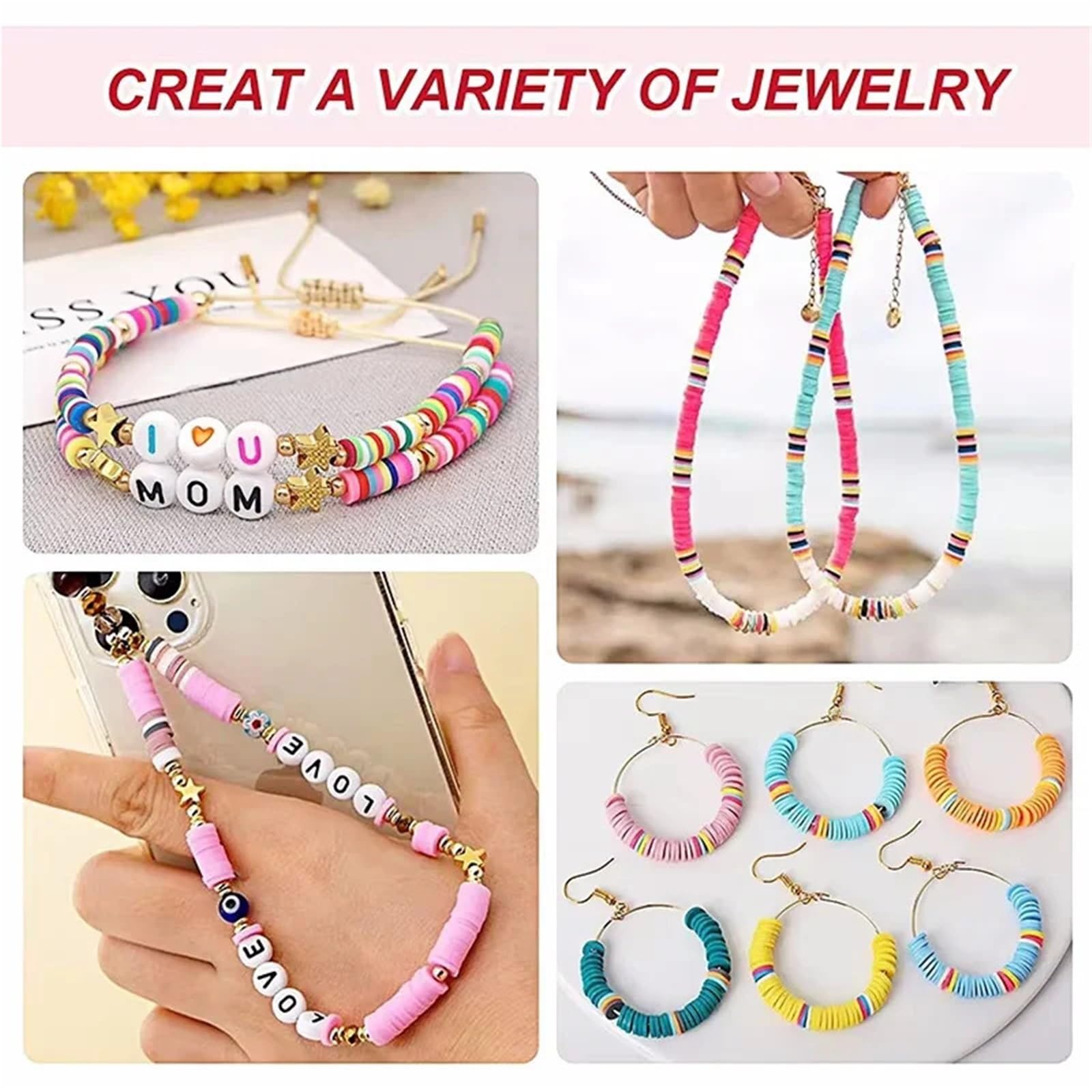 Kit De Perles De Bricolage DIY Kit de fabrication bracelets en argile couleur arc-en-ciel, 2 boîtes 24 perles, accessoires for la bijoux, fournitures faites à main, bricolage(Color3-7200pcs)