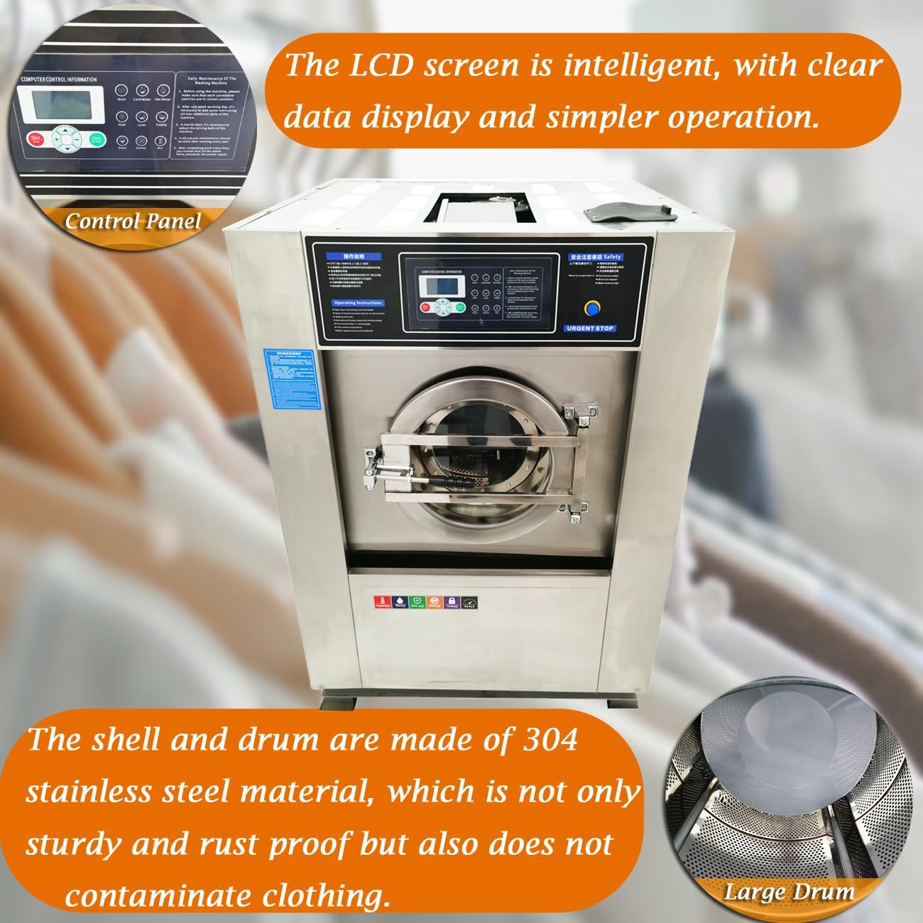 Automatic Laundry Washing Machine Industrial Washer Dryer WASH+SPIN+DRY Commercial Washer and Dryer 220V 2.2KW