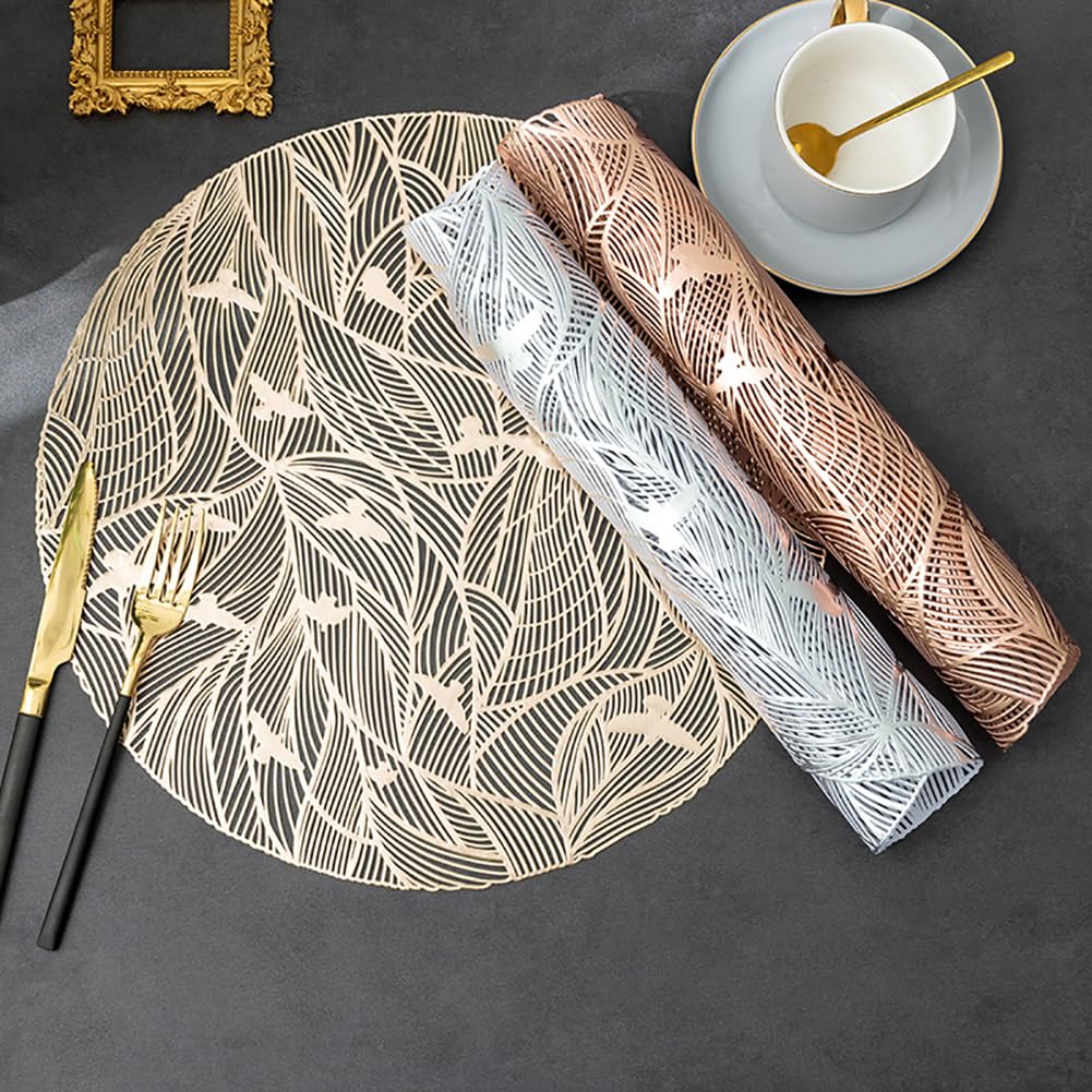 Mat De Table Rond Imperméable PVC - 38 Cm (14,9 Pouces) Mat De Table, Tapis De Thé À Café De Design Creux Moderne pour Les Restaurants, Cuisine, Usage De Bureau,Argent,10pcs